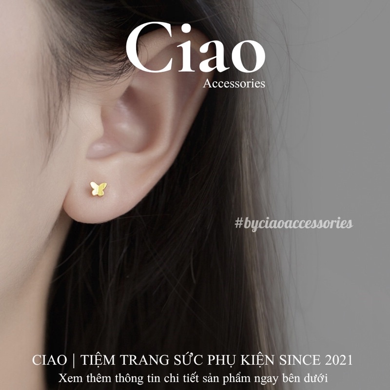 Khuyên tai/ Bông tai mạ bạc S925 thiết kế xinh xắn Butterfly Tiny Ciao