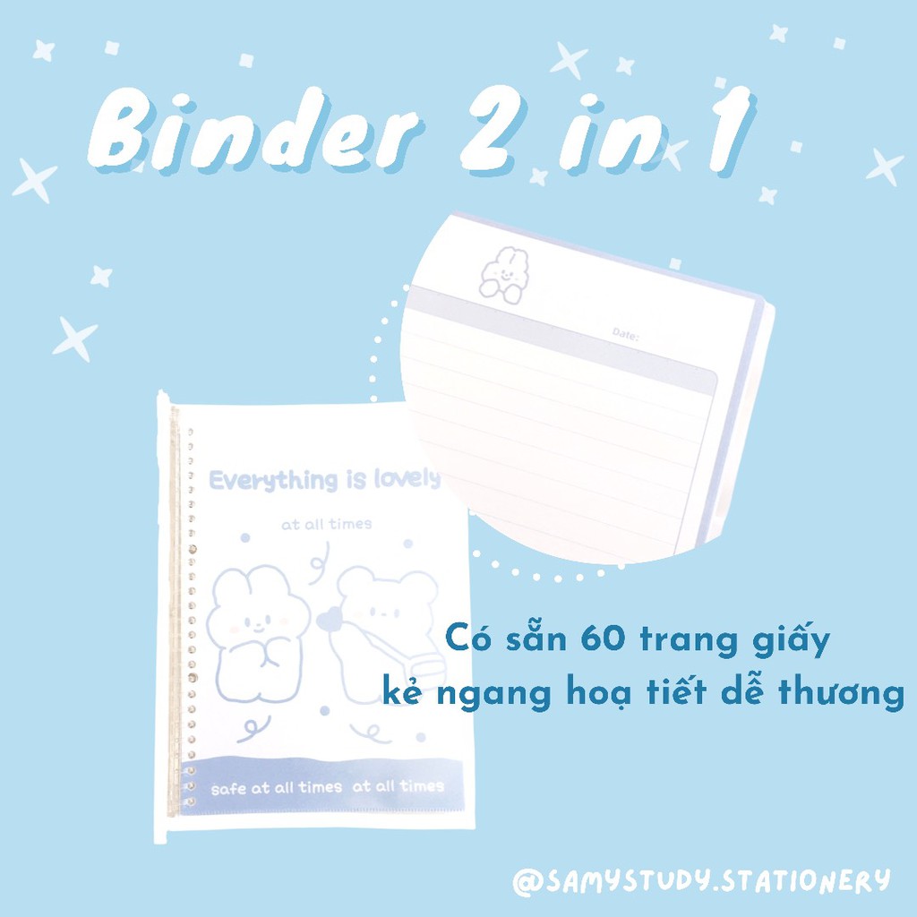 Sổ còng Binder kèm File holder 2in1 size B5 26 lỗ có thể thêm giấy dùng Take Note Bullet Journal
