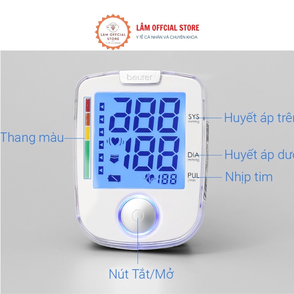 Máy đo huyết áp ,máy đo huyết áp cổ tay BEURER BC44 cảnh báo rối loạn nhịp tim hàng chính hãng bảo hành 36 tháng