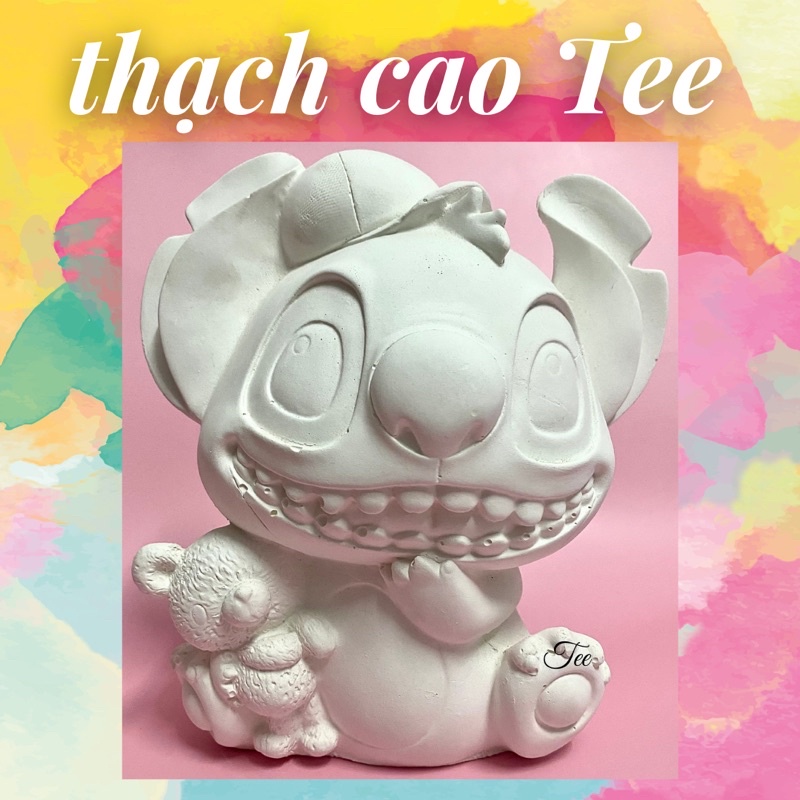 Tượng thạch cao tô màu Stitch ôm gấu size XXL cao cấp