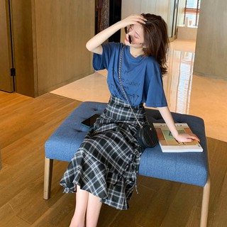 𝖙𝖍𝖊 𝖇𝖑𝖚𝖊 - CHÂN VÁY KẺ SỌC RÚT DÂY ULZZANG