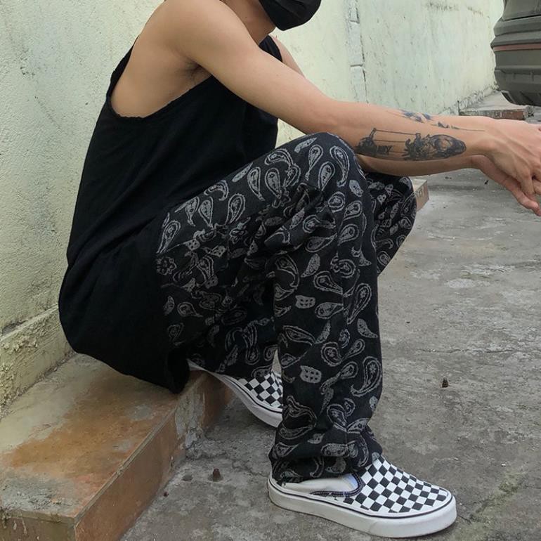 [có sẵn]Quần jeans BANDANA ống rộng phong cách hiphop unisex J7  ྇