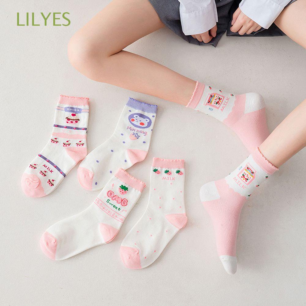 Tất cotton họa tiết gấu hoạt hình phong cách Harajuku Nhật Bản dễ thương cho nữ