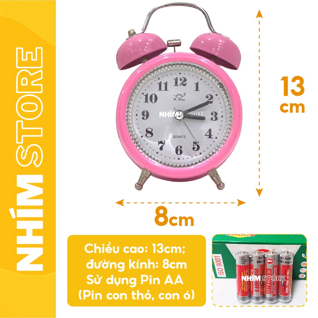 Đồng hồ báo thức chuông to, Đồng hồ báo thức có hai quả chuông cổ điển bằng sắt Nhím Store chuông kêu to giá rẻ
