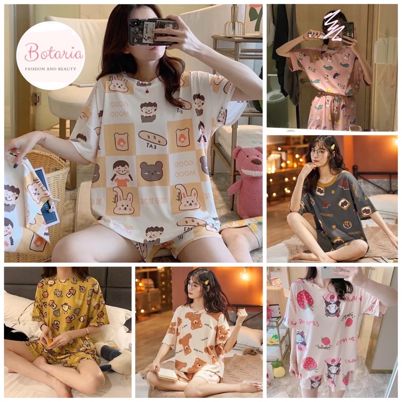 Bộ Quần Áo Ngủ Cộc Tay Hè Chất Mát Hoạ Tiết Dễ Thương Botaria