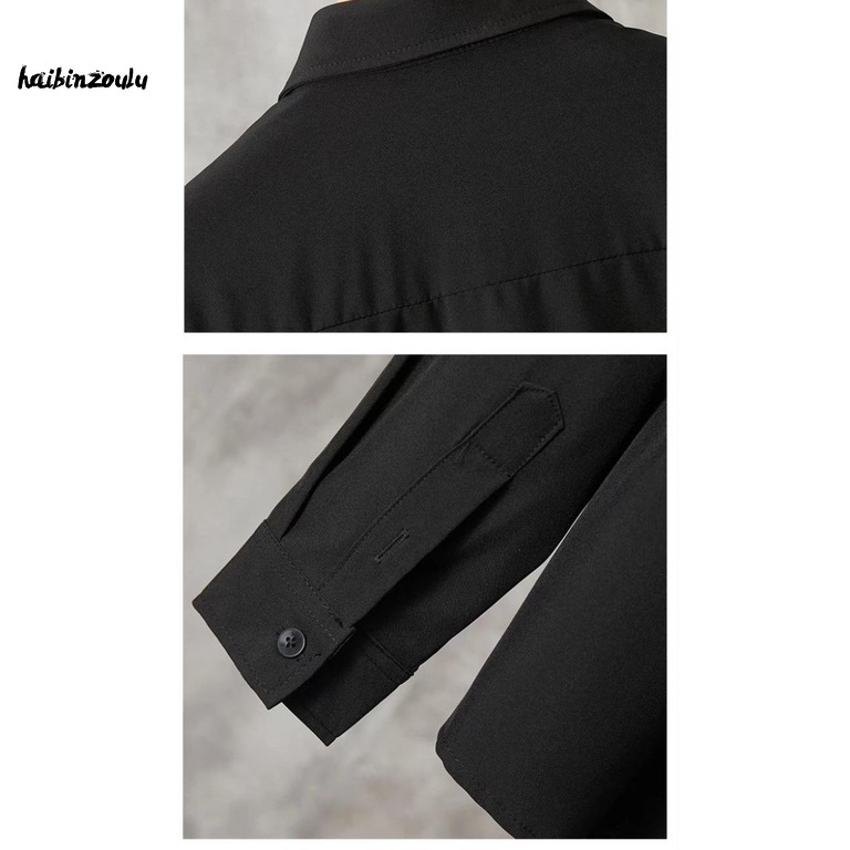 Men's Long Sleeve Business Shirt Black White Top