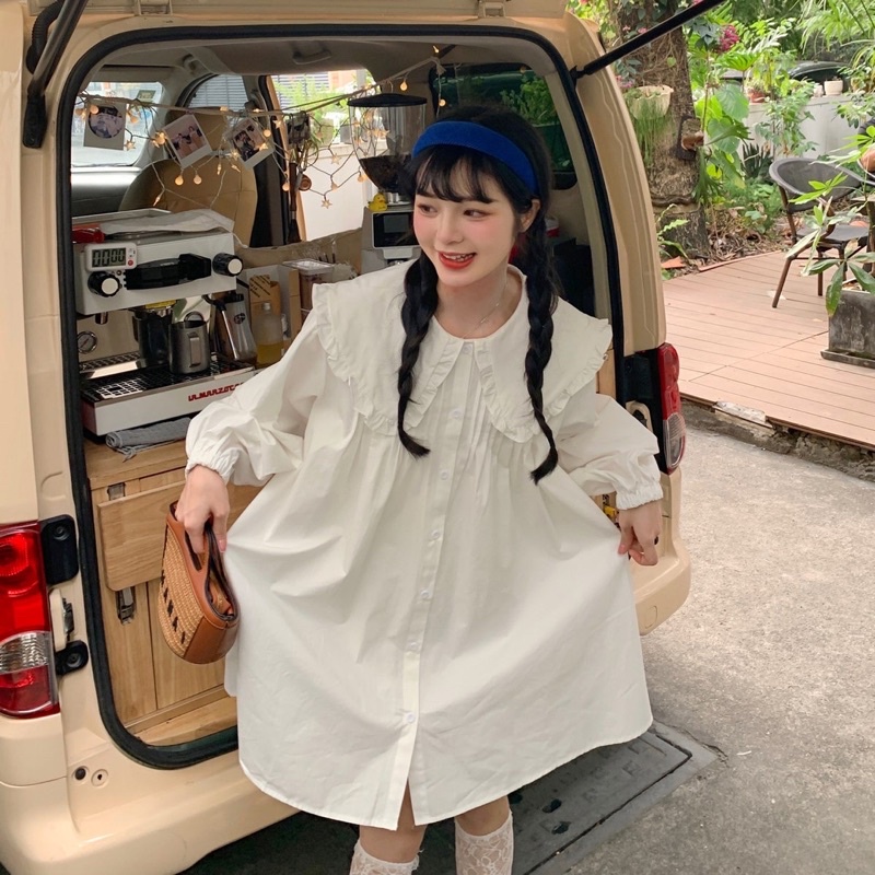 Đầm sơmi babydoll cổ bèo dễ thương hàng quảng châu