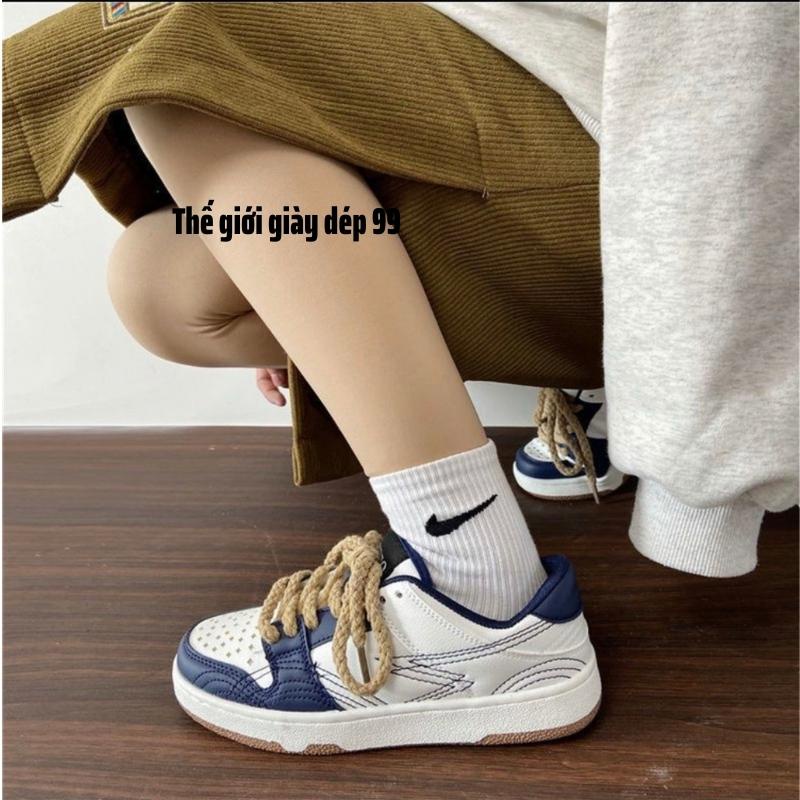 Giày thể thao nữ đế bằng chất da Pu kiểu dáng Hàn Quốc xinh xắn phong cách cá tính hàng có sẵn