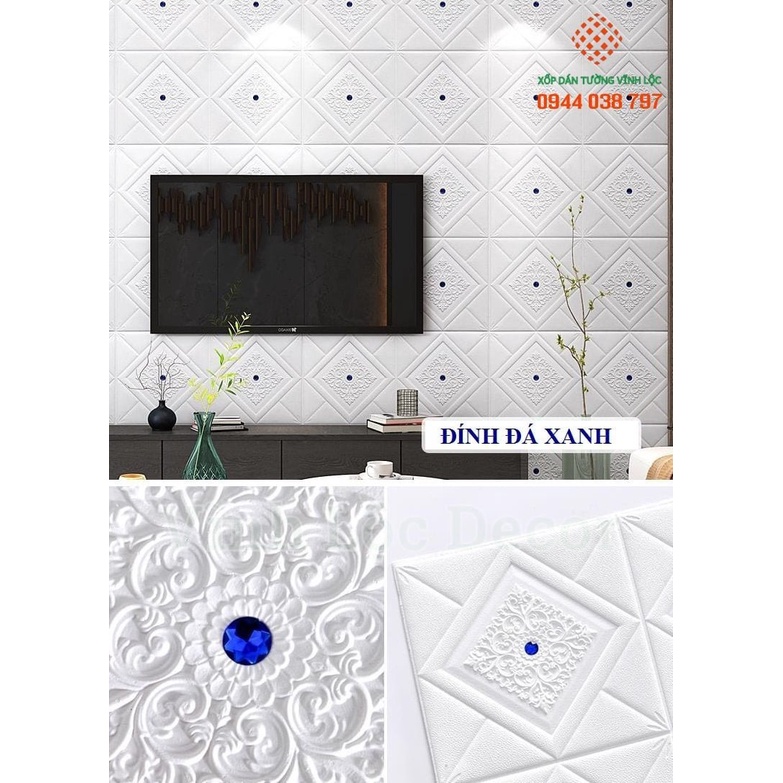 Xốp Dán Tường Hoa Văn Đính Đá Kích Thước 70cm*70cm ,Sẵn Keo Bóc Dán Dày 4mm Cao Cấp