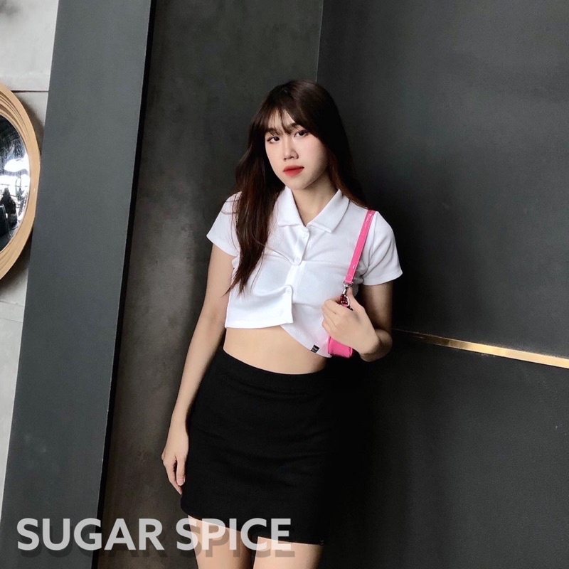 Áo Croptop Polo Thun Gân Gài Cúc - Soda Top