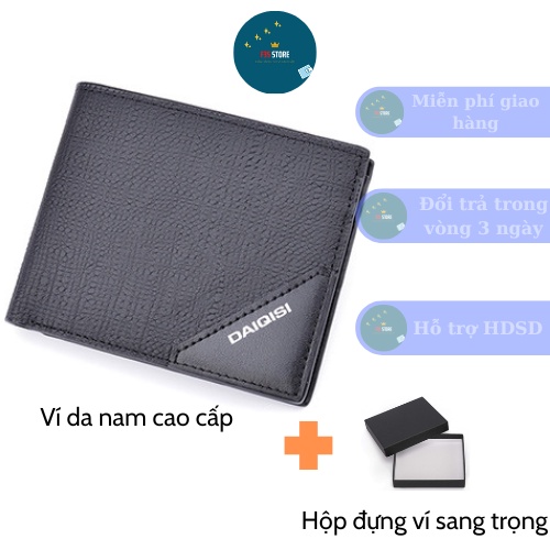 Ví nam-DAIQISI- da cao cấp dáng ngang mini đựng tiền, đựng thẻ F35STORE_V12 tặng hộp đựng ví