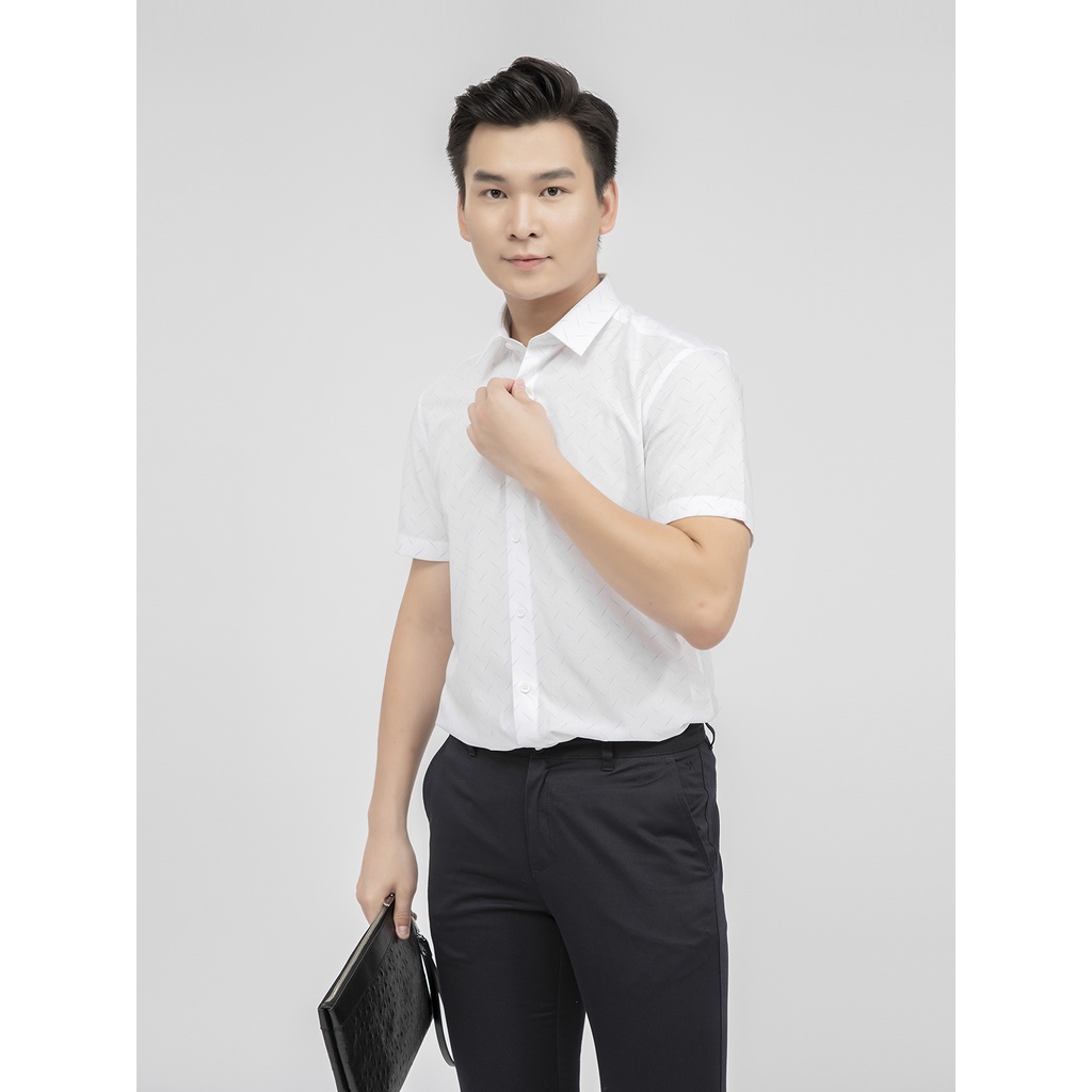 Áo sơ mi nam ngắn tay ARISTINO họa tiết dệt jacquard trắng xanh trẻ trung, nổi bật - ASS195S1