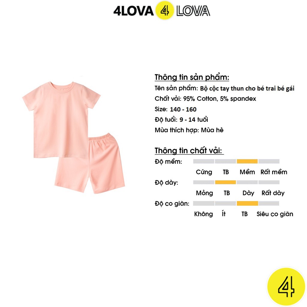 Bộ cộc tay thun quần áo chất cotton co giãn thoáng mát mùa hè cho bé 4LOVA size đại chính hãng từ 28-44 kg