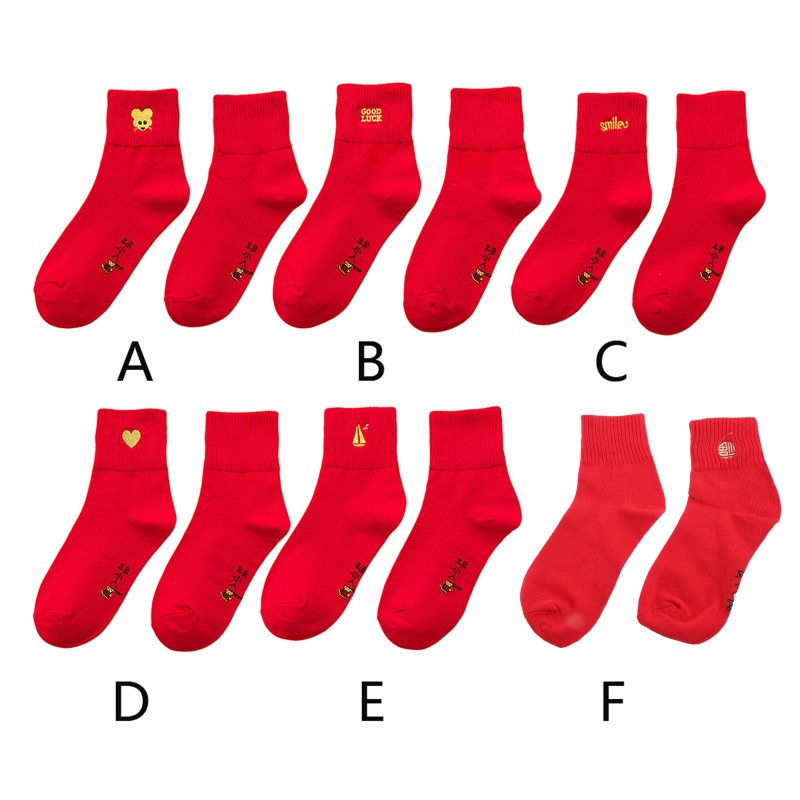 Xiangbao Vớ Cotton Cổ Thuyền Màu Đỏ Thêu Biểu Tượng Chuột May Mắn Phong Cách Trung Hoa Cho Nữ Năm Mới