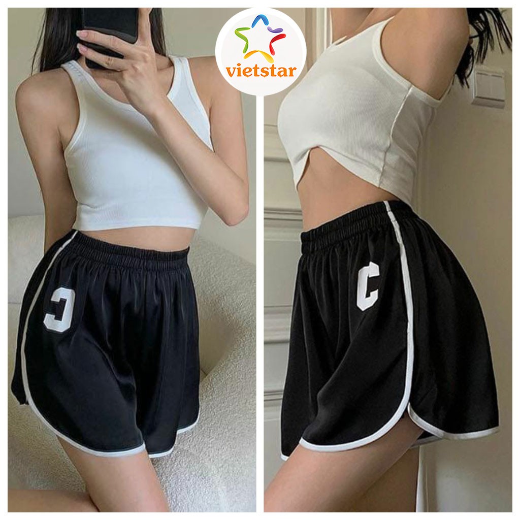 Quần đùi nữ ống rộng VIETSTAR quần short unisex cạp chun viền co giãn chất thun cotton mát