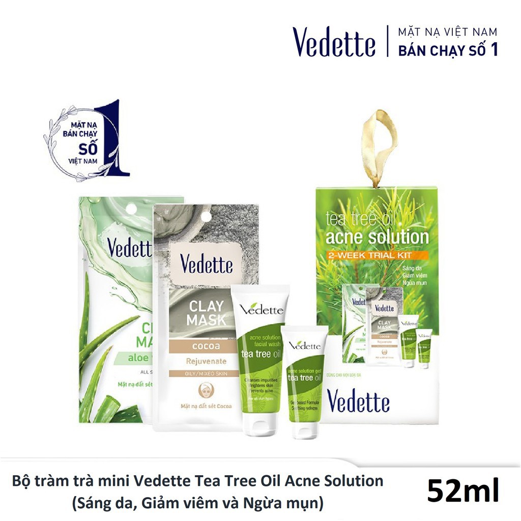 [Free Ship] Bộ tràm trà mini Vedette Tea Tree Oil Acne Solution - Sáng da, Giảm viêm và Ngừa mụn
