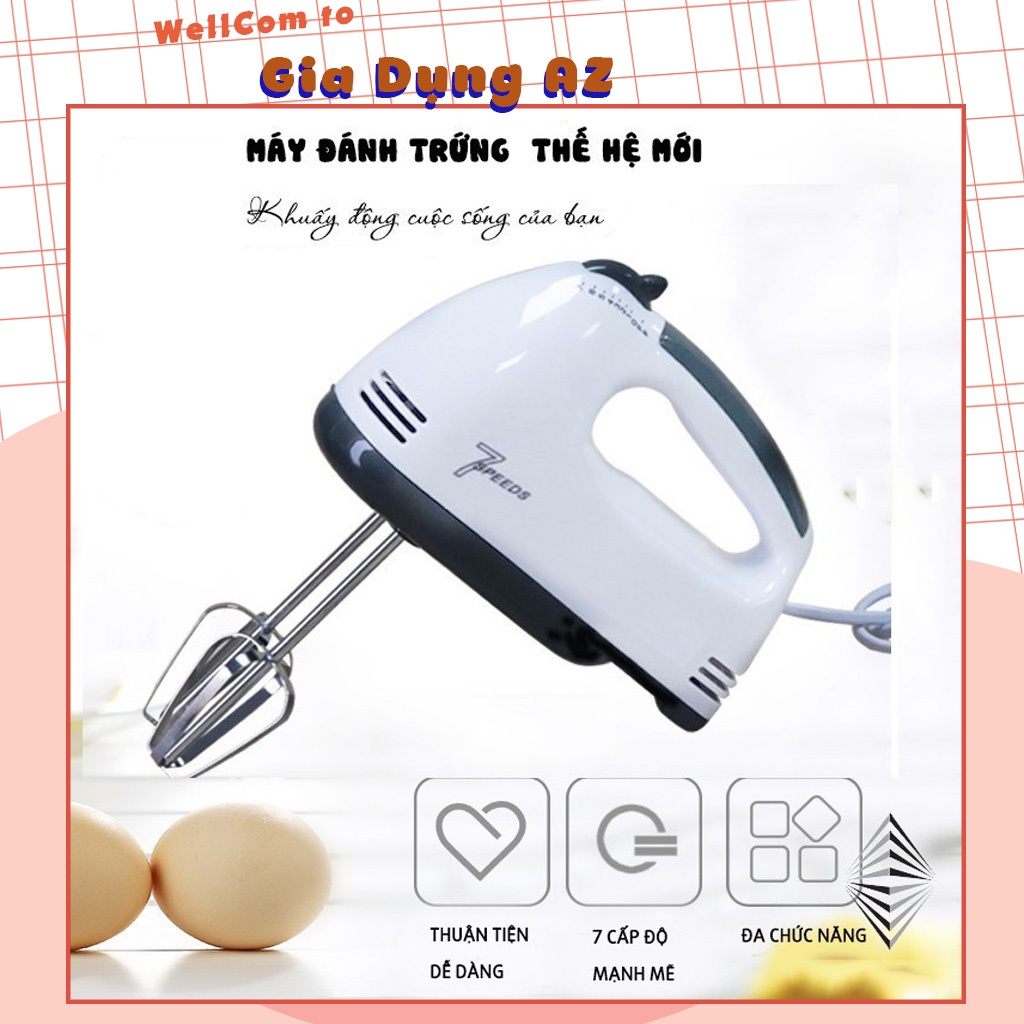 Máy đánh trứng cầm tay mini đa năng cao cấp với 7 tốc độ công suất 180W thế hệ mới cực mạnh AZ PVN17471