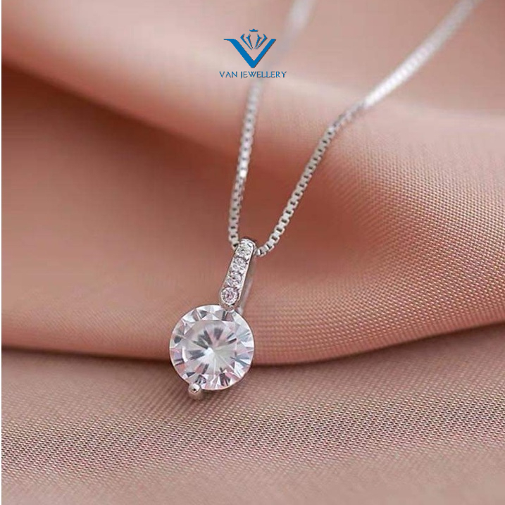 Dây chuyền bạc Dây liền mặt đá chủ sáng lấp lánh Van Jewelry V10763