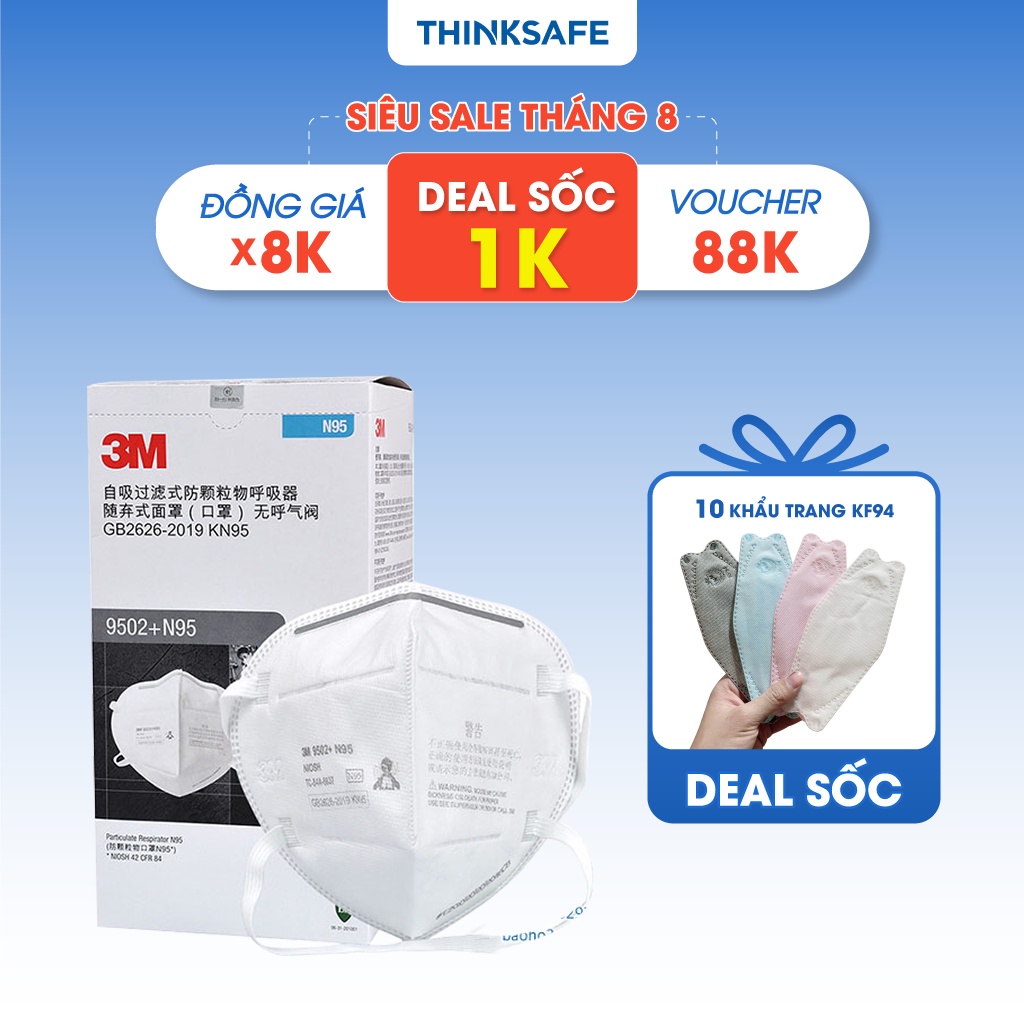 Khẩu trang N95, 3M 9502 đeo qua đầu, vải kháng khuẩn, 4 lớp 3d, màu trắng 4d, đẹp, lọc bụi mịn, dùng cho y tế phòng dịch