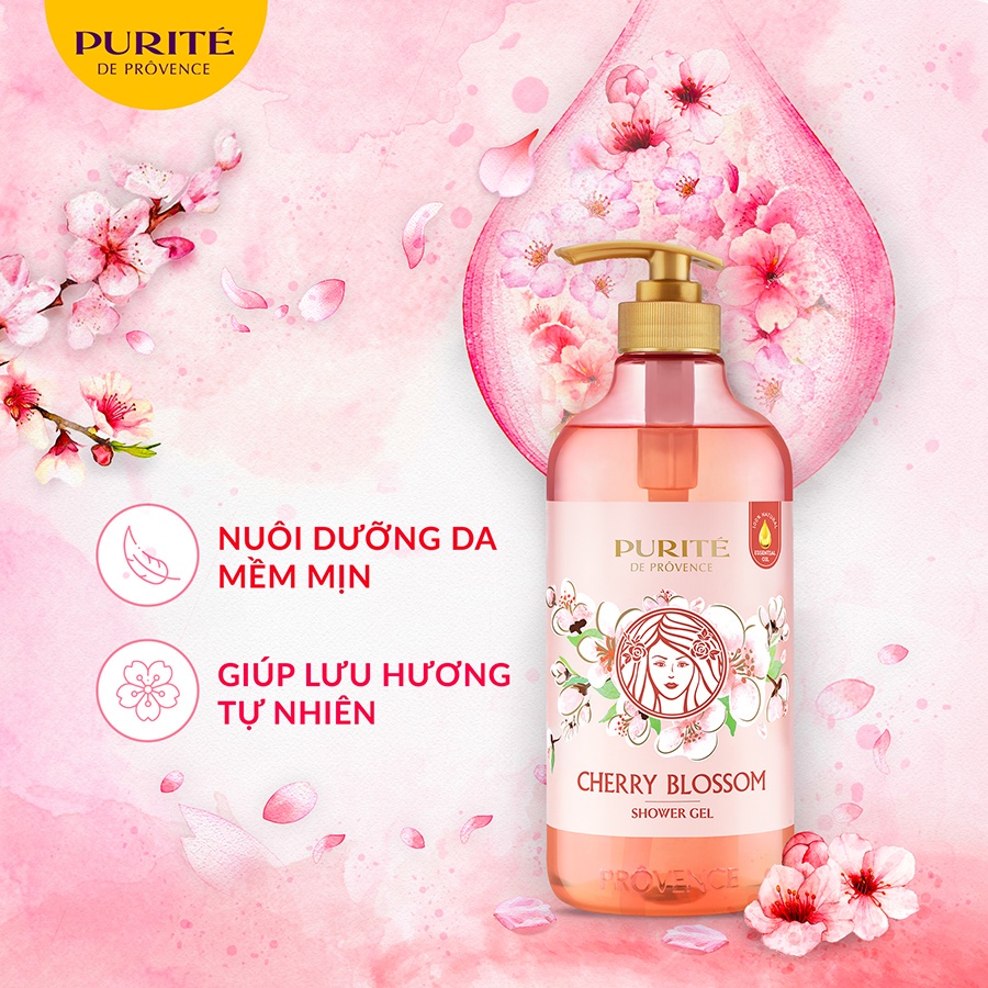 Combo 2 Sữa Tắm Mềm Mịn Hoa Hồng Purité 850ml + Sáng Mịn Hoa Anh Đào 850ml