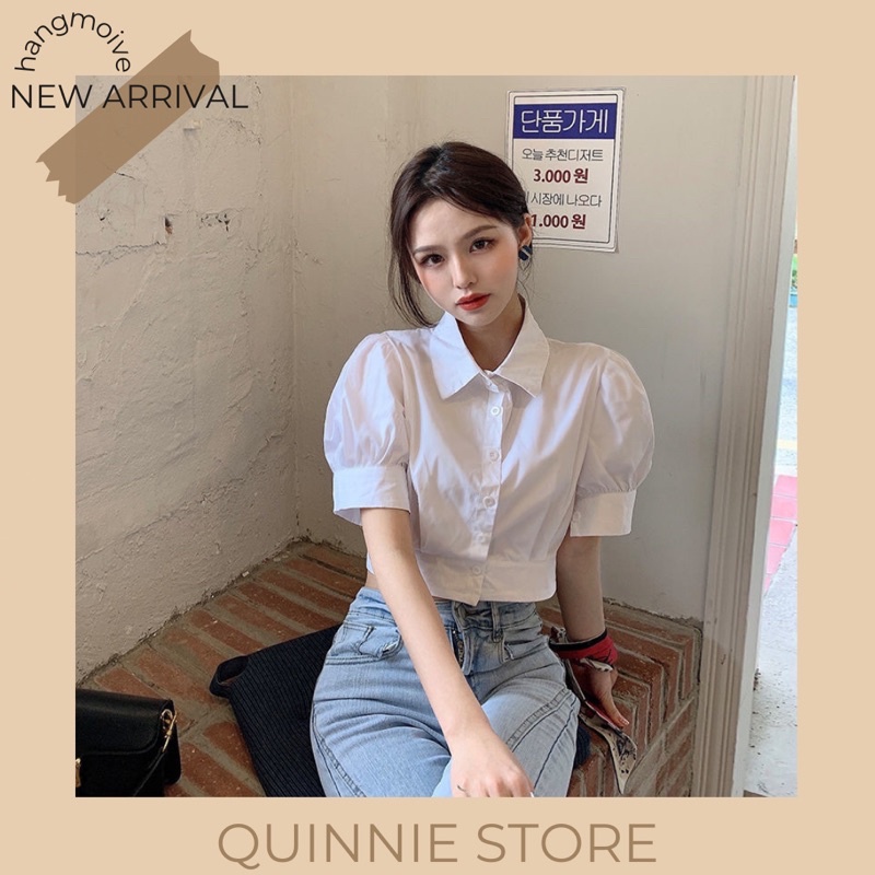 Áo Sơ Mi Croptop tay phồng xinh xắn cho nữ