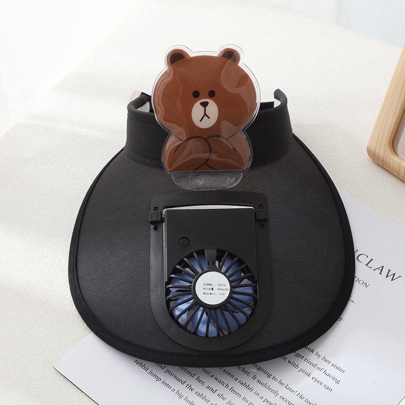 1 Mũ Quạt Chống Tia UV Hình Hoạt Hình Thân Thiện Với Làn Da Có Thể Điều Chỉnh Kèm Sạc USB