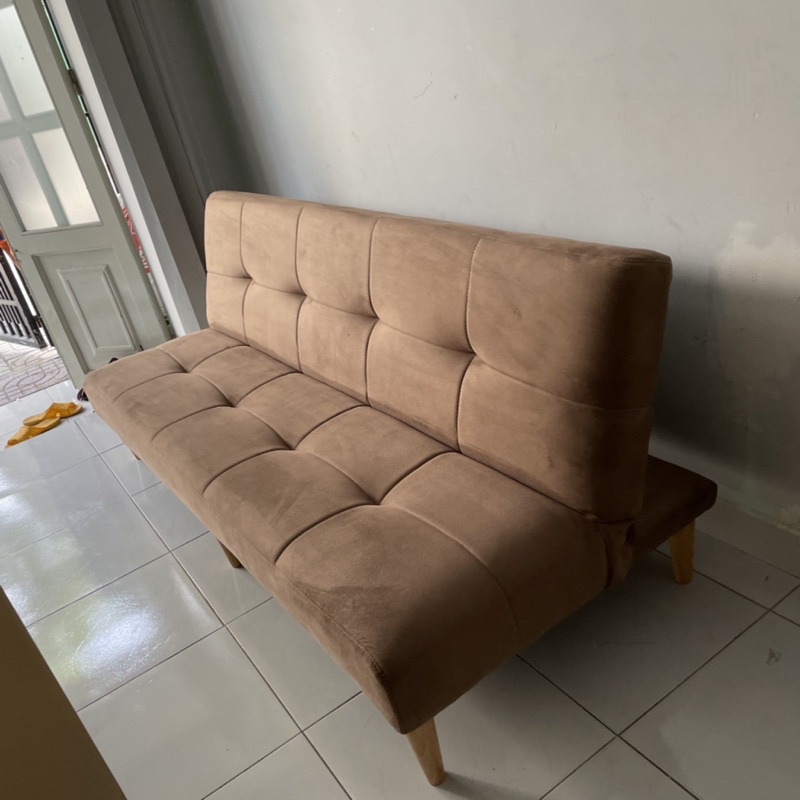 Sofa giường vải Nhung - Sofa bed bọc vải màu nâu cacao sang trọng