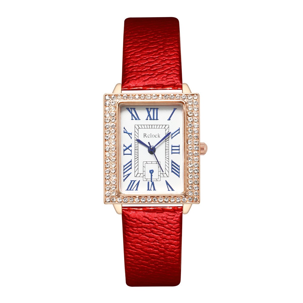 Đồng Hồ Quartz Mặt Chữ Nhật Đính Đá Dây Da Thời Trang