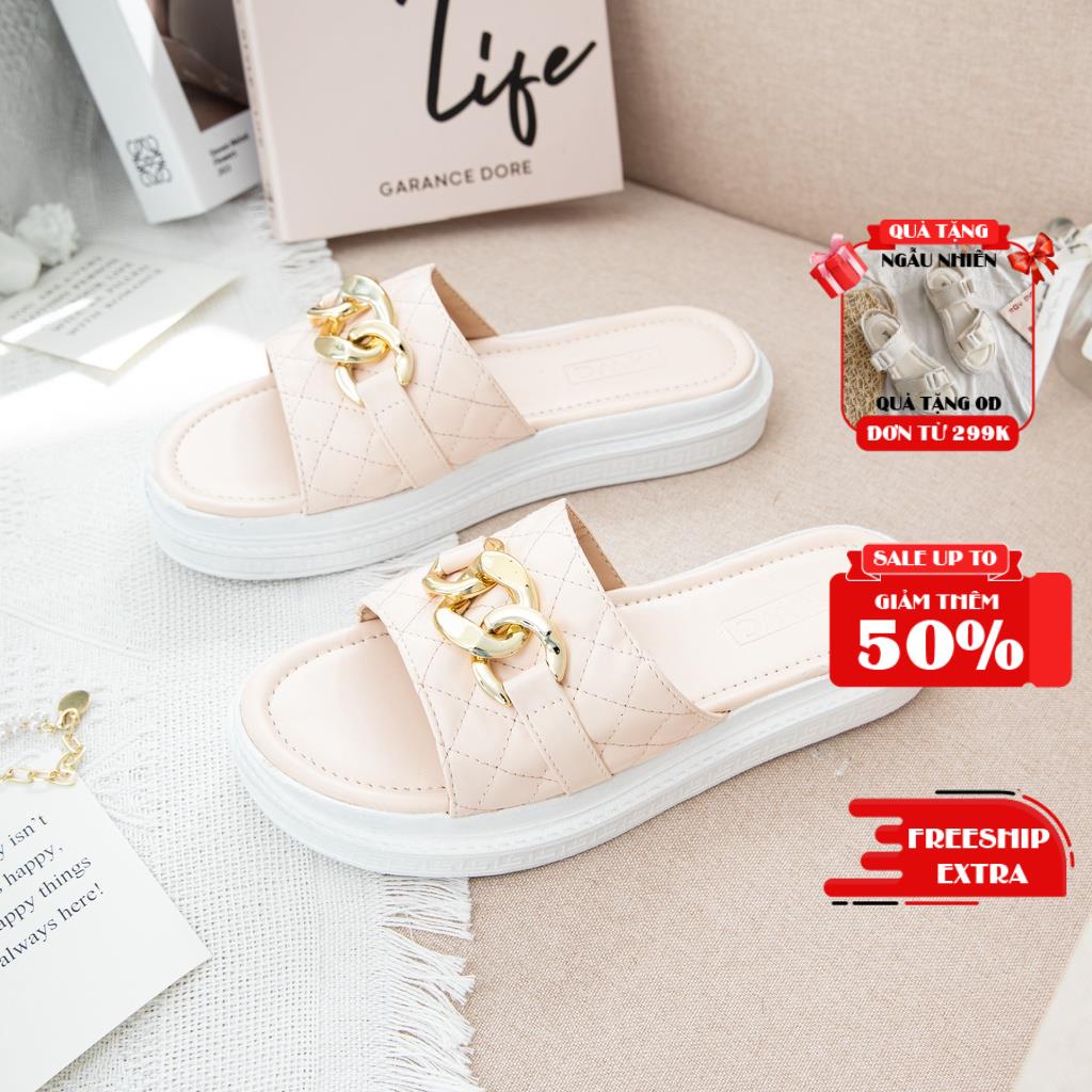 Dép Nữ MWC Đế Bằng 3cm Quai Ngang Đính Khóa Siêu Hot NUDE- 8075