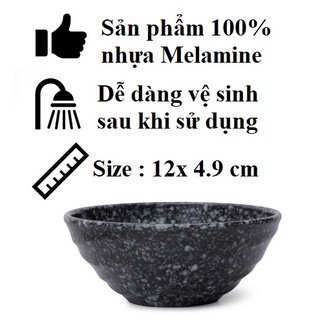Bộ 10 chén cơm,súp nhựa Melamine vân đá đen Size 12x 4.9 cm