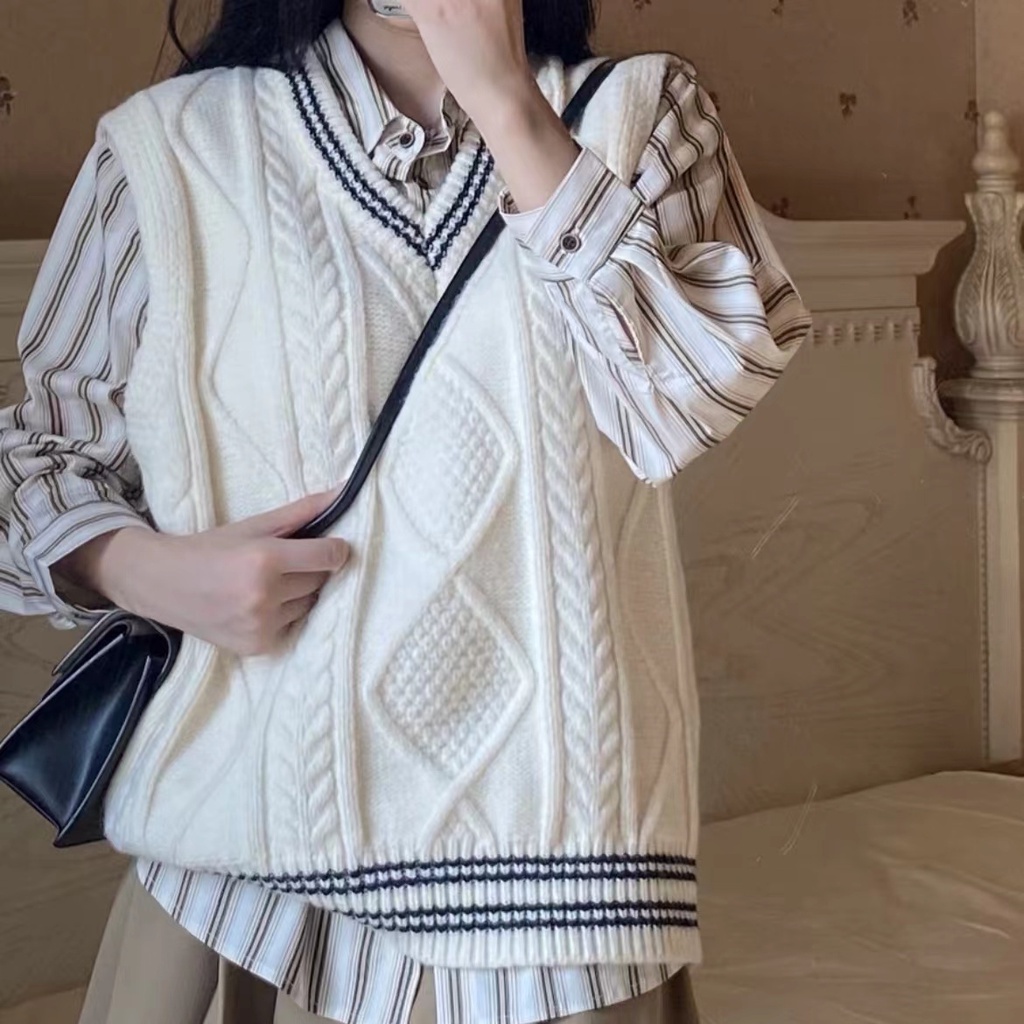 Áo Sweater Dệt Kim Sát Nách Giả Nhiều Lớp Thiết Kế Xoắn Cá Tính Cho Nữ