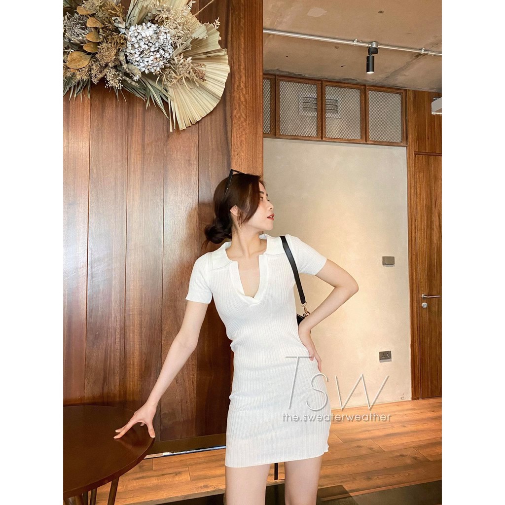 Váy polo len tăm xẻ V, đầm polo tăm (Ảnh thật) | BigBuy360 - bigbuy360.vn