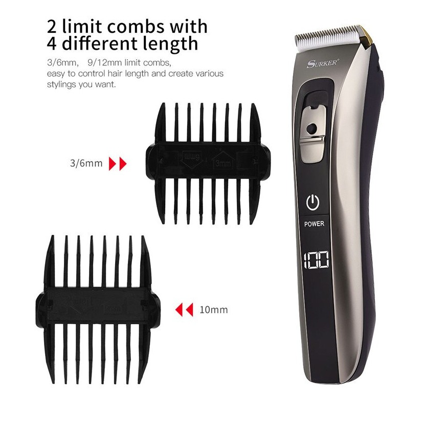 Tông Đơ Cắt Tóc Chuyên Nghiệp Surker 629 - Màn Hỉnh Hiển Thị Pin LCD - Công Nghệ Sạc Nhanh - Pin Siêu Khỏe ( 250 PHÚT )