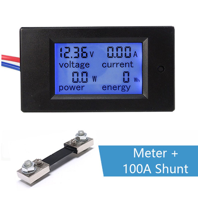 20A / 50A / 100A Kỹ thuật số DC 6.5-100V Vôn kế Ampe kế LCD 4 trong 1 Điện áp DC Dòng điện Công suất Máy đo năng lượng Máy dò Amperimetro Shunt