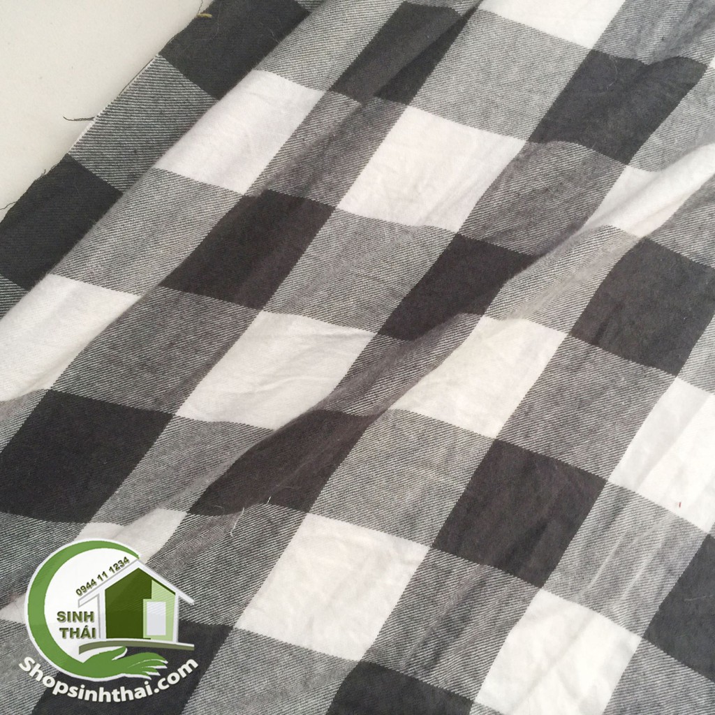 Vải cotton nỉ sọc caro trắng đen