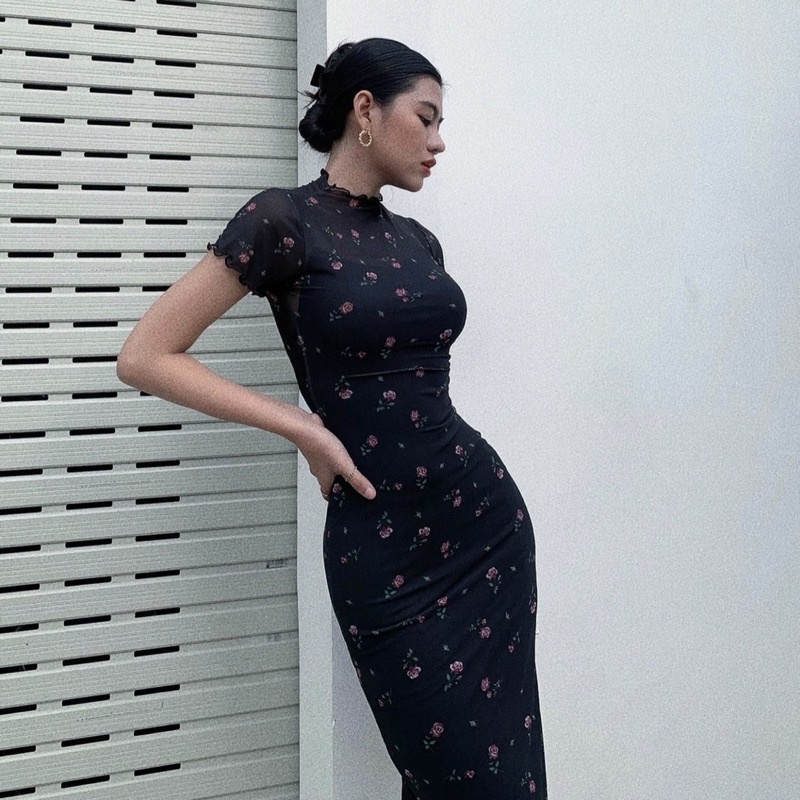 Đầm Hoa Nhí Dáng Dài Ôm Body Tôn Dáng