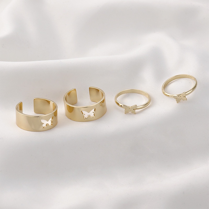 Nhẫn hở hình bướm rỗng màu trơn bóng có thể điều chỉnh thời trang harajuku