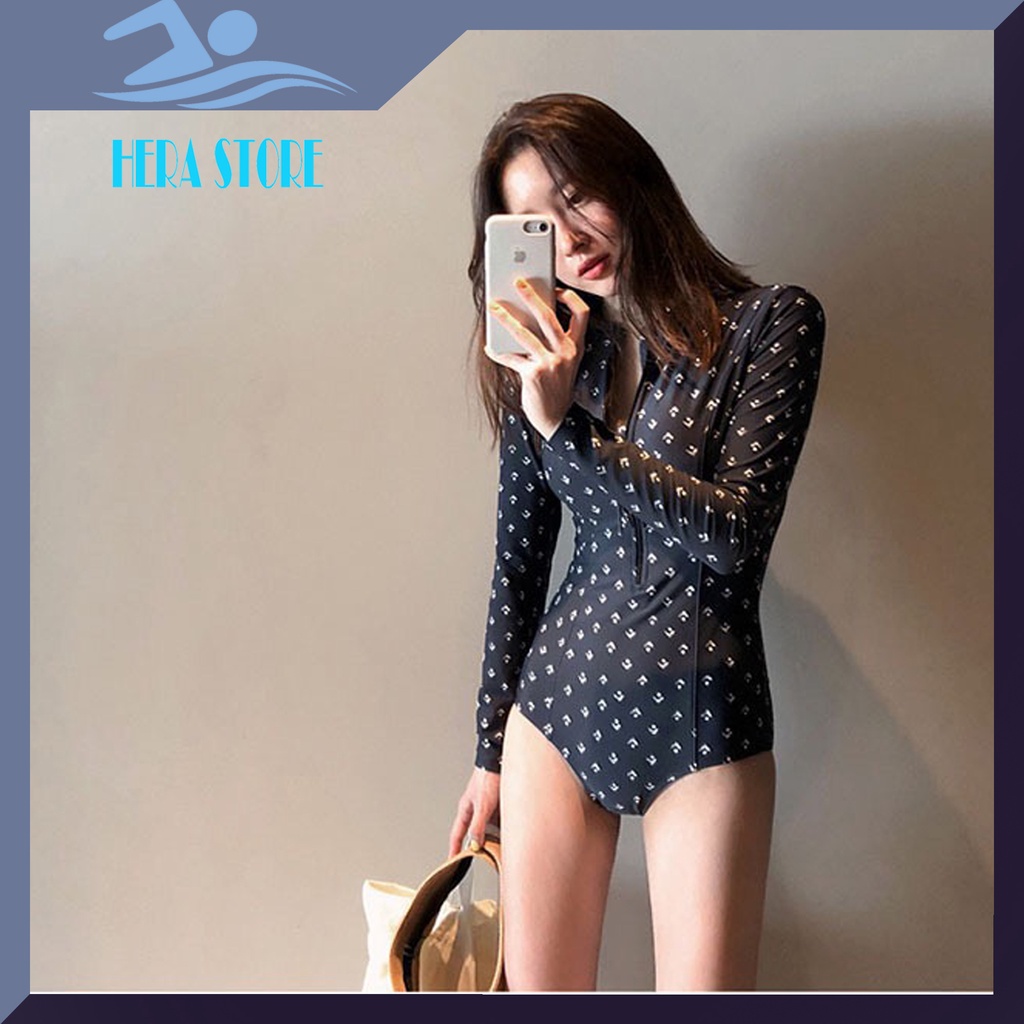 Bikini liền thân một mảnh dài tay họa tiết chấm bi STORE HERA BKN04