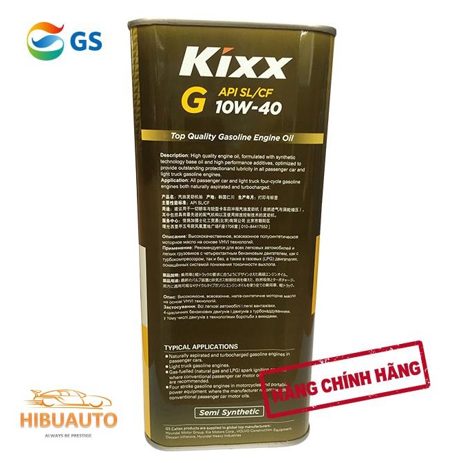 Dầu động cơ xăng Kixx G SL 10W40 4L - Thiếc