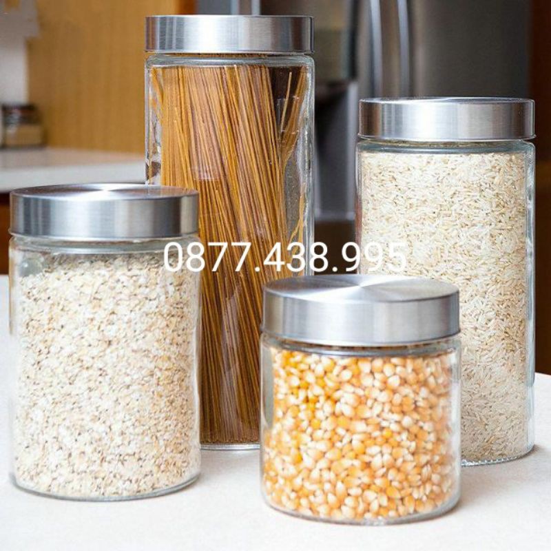 [Freeship đơn 300k]Lọ thủy tinh hình trụ nắp vặn inox DELI Glassware 900ml/1250ml/1650ml/2100ml