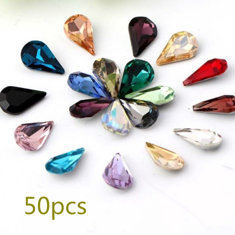 Set 50 Viên Đá Pha Lê Hình Giọt Nước Dùng Để Trang Trí Đồ Thủ Công