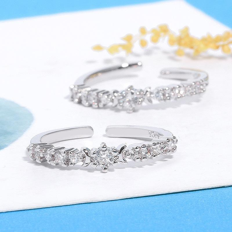 Nhẫn gắn đá nhật nguyệt óng ánh bạc nữ phong cách Hàn Quốc xinh xắn dễ thương