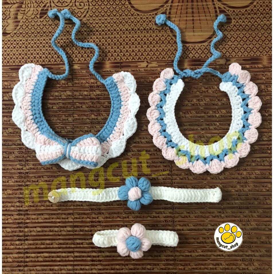 Sét yếm len cho thú cưng màu pastel siêu xinh, yếm len chó mèo, vòng cổ