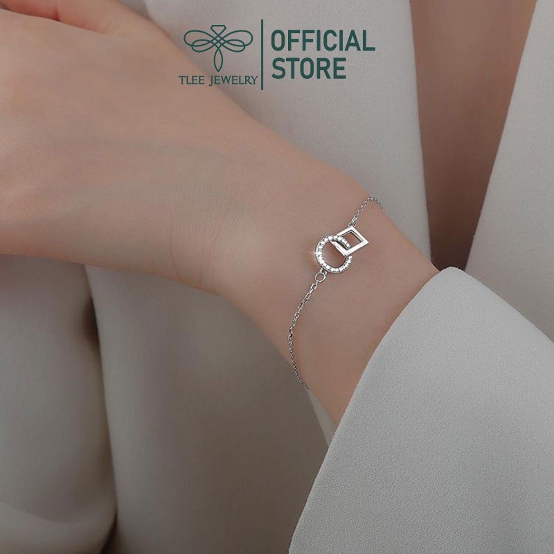 Lắc tay bạc nữ TLEE mẫu vuông tròn nạm đá xinh xắn TleeJewelry LT0135