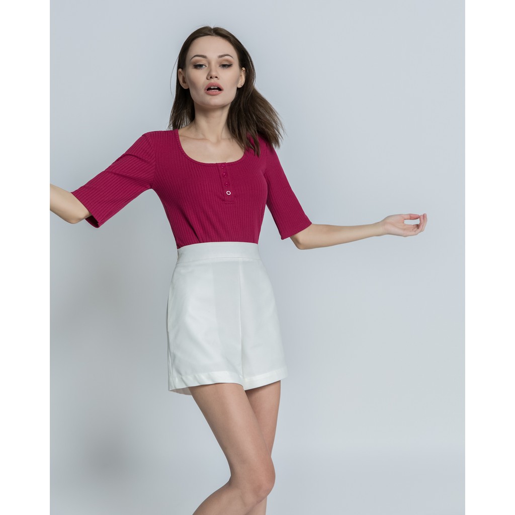 Áo thun cổ vuông tay lở có nút cao cấp - 10206436 J-P Fashion