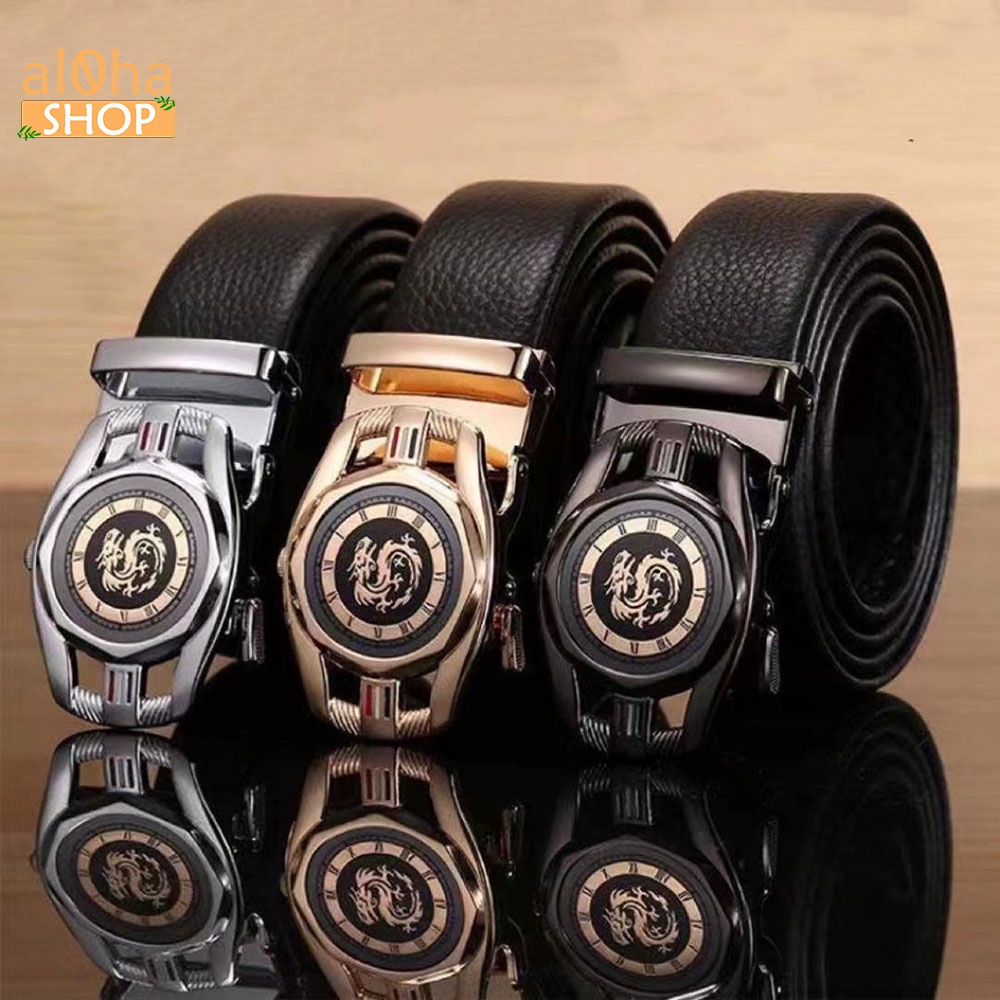 Thắt lưng da nam cao cấp mặt rồng kim loại, khoá tự động phong cách thời trang Hàn - al0ha Shop