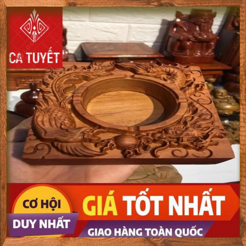 Gạt Tàn Thuốc Vuông Bằng Gỗ Hương Trạm Khắc Tinh Xảo