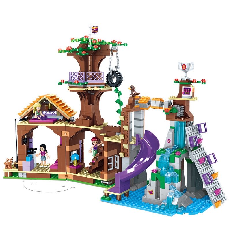 (sẵn hàng hộp to) Đồ chơi xếp hình lego friends bé trai bé gái biệt thự trong rừng có cầu trượt vui chơi cắm trại SX3019