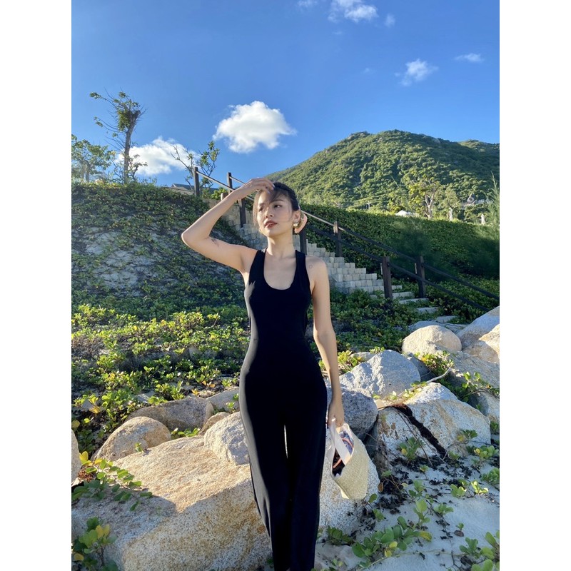 Jumsuit thun chéo dây lưng