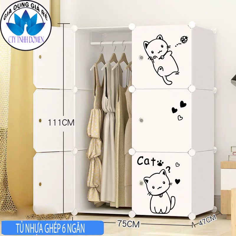 Tủ nhựa ghép 6 ngăn tặng kèm móc treo quần áo V LUCKY HOUSE VLK75